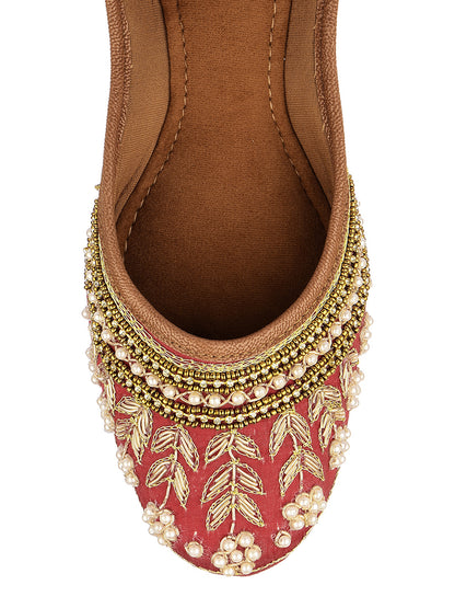 DESI COLOUR Women Red Ethnic Embellished Mojaris