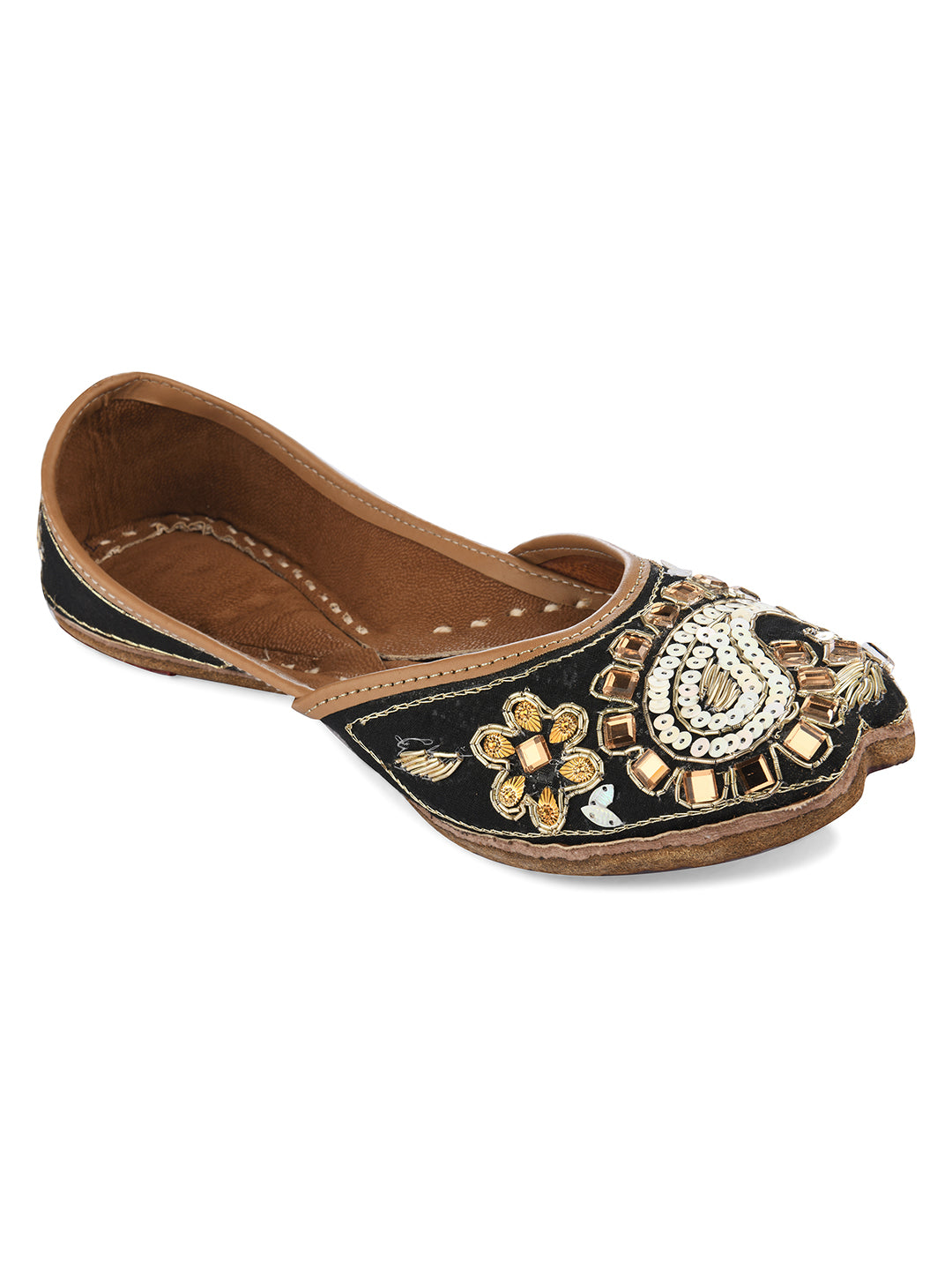 DESI COLOUR Women Red Embellished Genuine Leather Bride Collection Ethnic Mojaris Flats