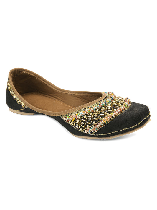 DESI COLOUR Women Gold-Toned Ethnic Mojaris Flats