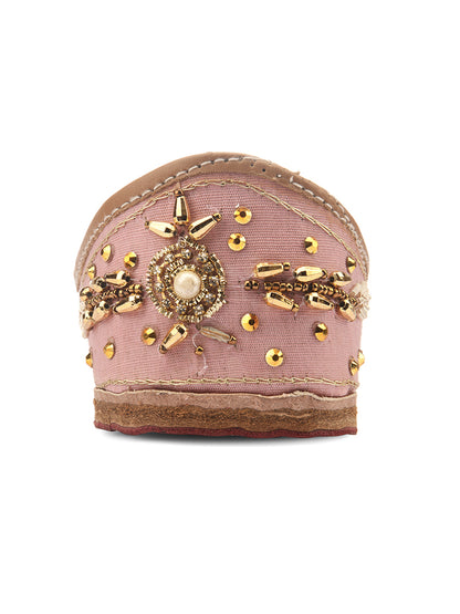 DESI COLOUR Women Gold-Toned Embellished Leather Ethnic Mojaris Flats