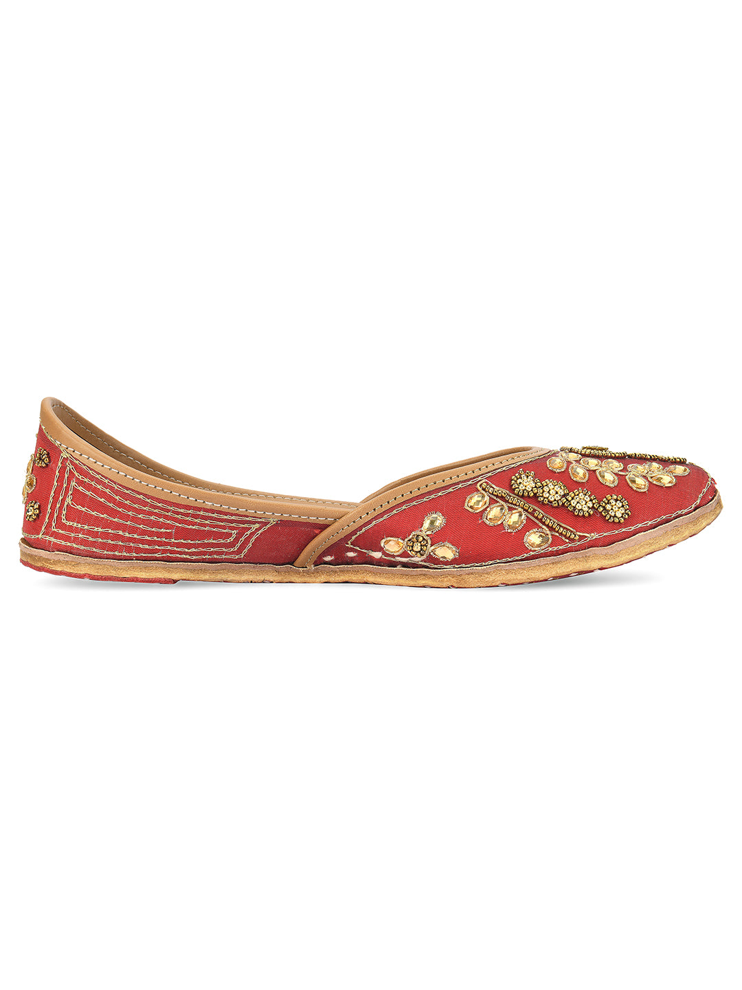 DESI COLOUR Women Maroon Ethnic Mojaris Flats