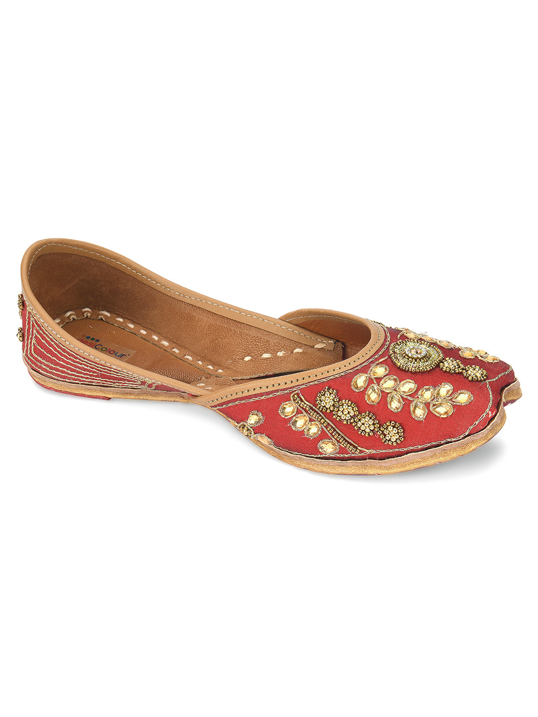 DESI COLOUR Women Maroon Ethnic Mojaris Flats