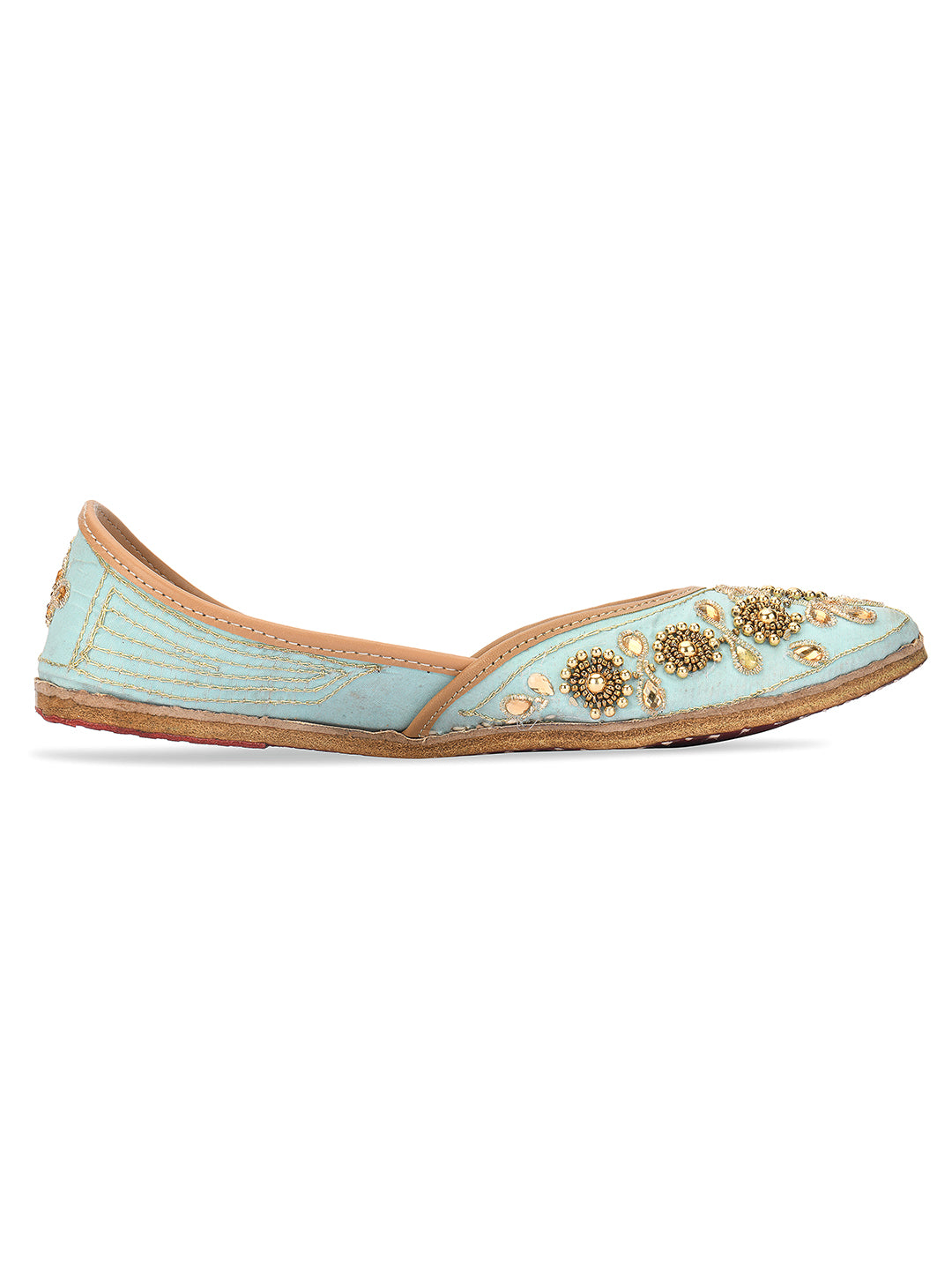 DESI COLOUR Women Blue Embellished Leather Ethnic Mojaris