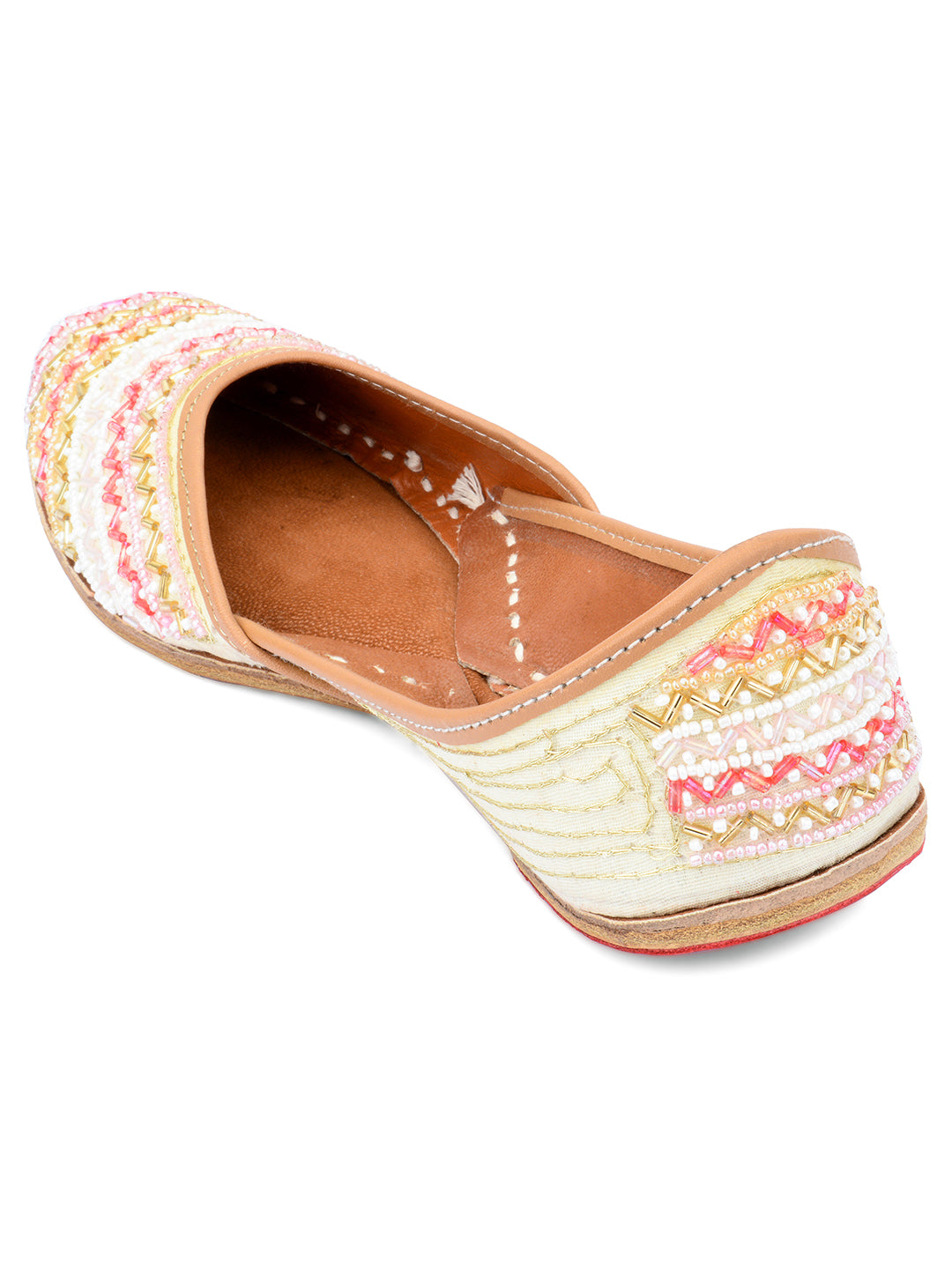 DESI COLOUR Women Yellow Embellished Ethnic Embroidered Leather Mojaris Flats