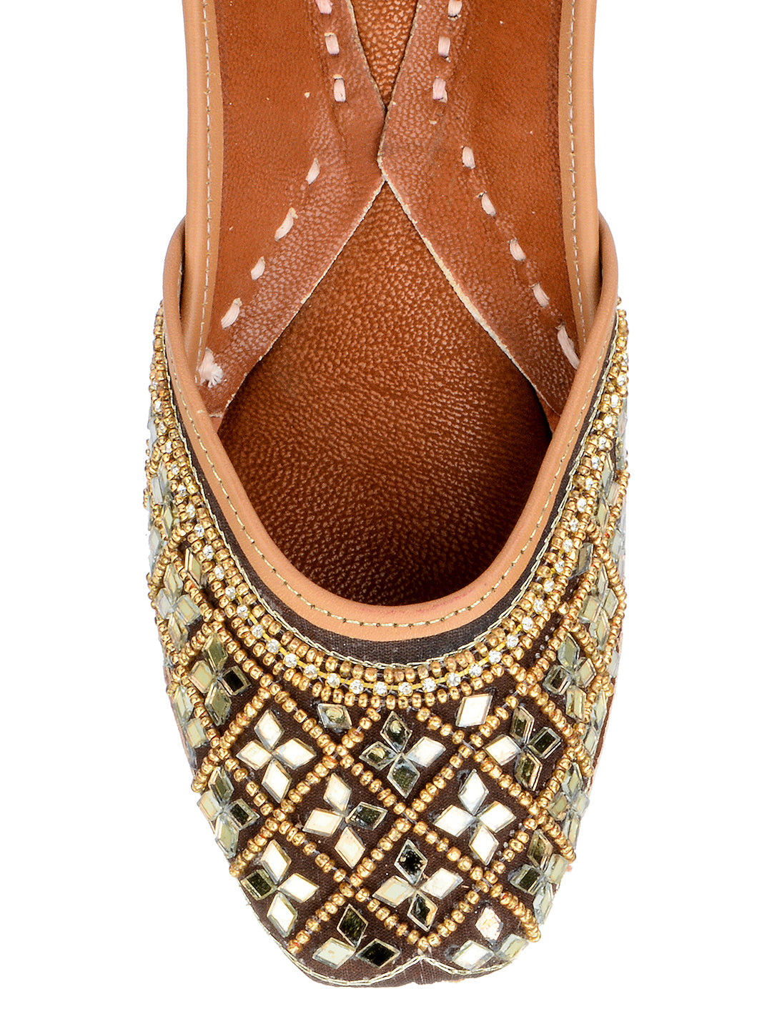 DESI COLOUR Women Gold-Toned Embellished Leather Ethnic Mojaris