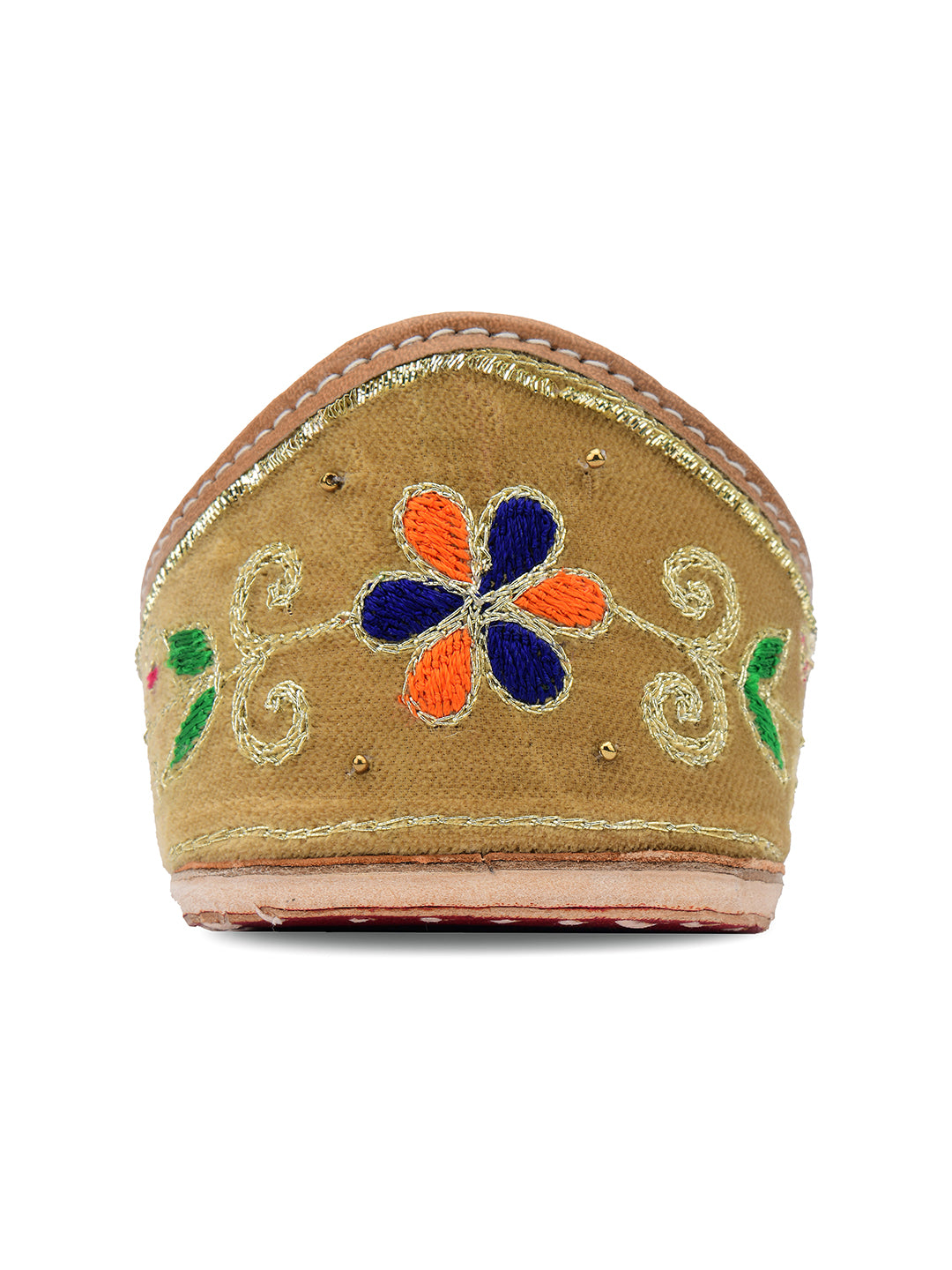 DESI COLOUR Women Gold-Toned Ethnic Mojaris Flats