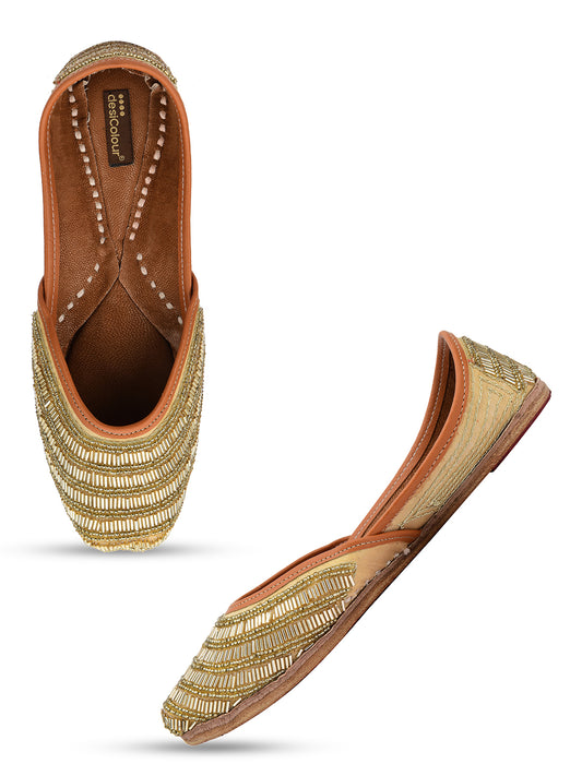 DESI COLOUR Women Gold-Toned Ethnic Mojaris Flats