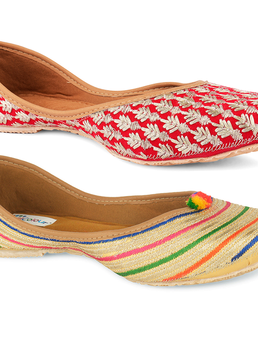 DESI COLOUR Women Multicoloured Set of 2 Woven Design Mojaris