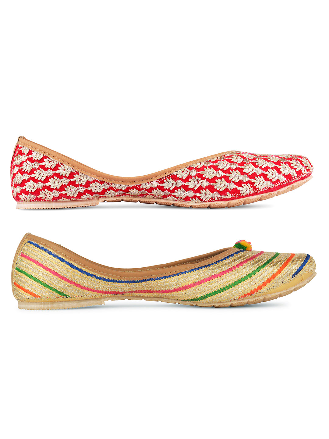 DESI COLOUR Women Multicoloured Set of 2 Woven Design Mojaris