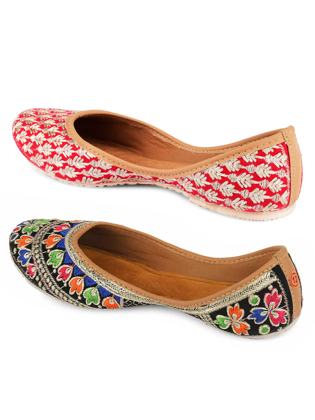 DESI COLOUR Women Pack Of 2 Red  Blue Woven Design Mojaris