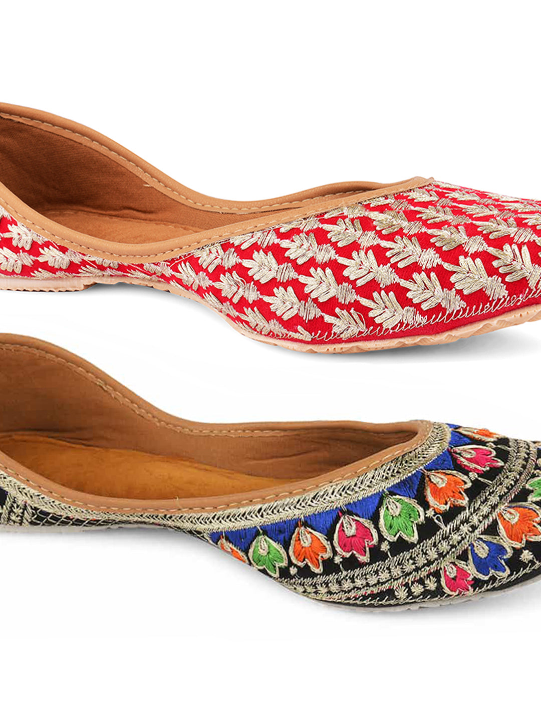 DESI COLOUR Women Pack Of 2 Red  Blue Woven Design Mojaris