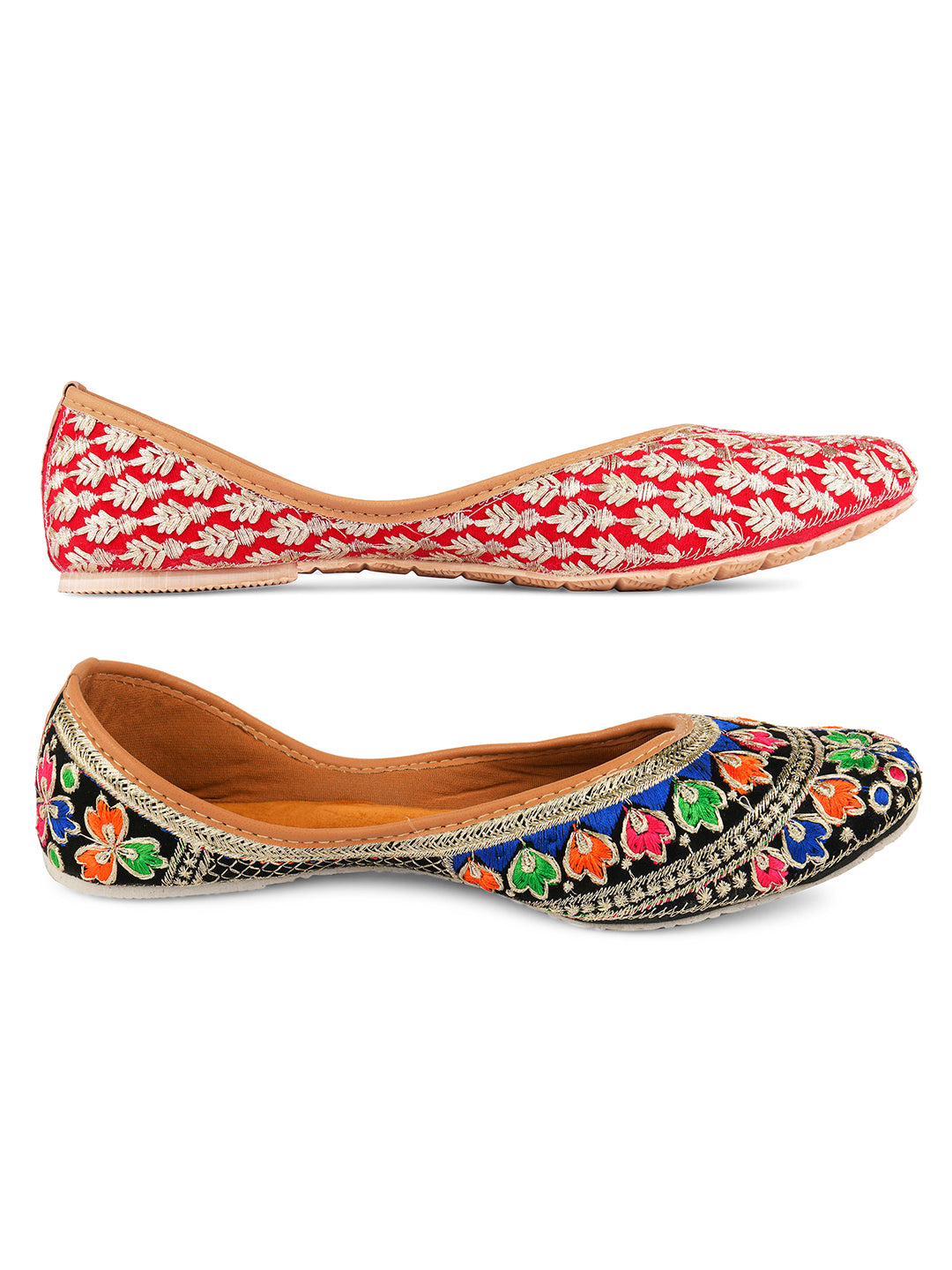 DESI COLOUR Women Pack Of 2 Red  Blue Woven Design Mojaris