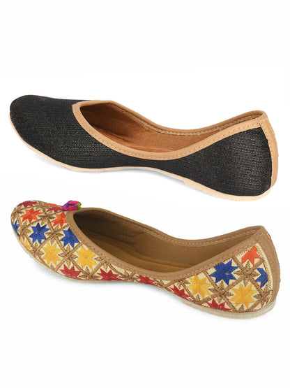 DESI COLOUR Women Set Of 2 Woven Design Mojaris