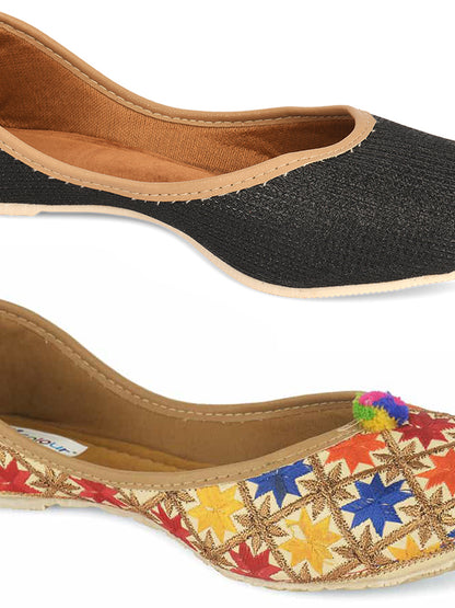 DESI COLOUR Women Set Of 2 Woven Design Mojaris