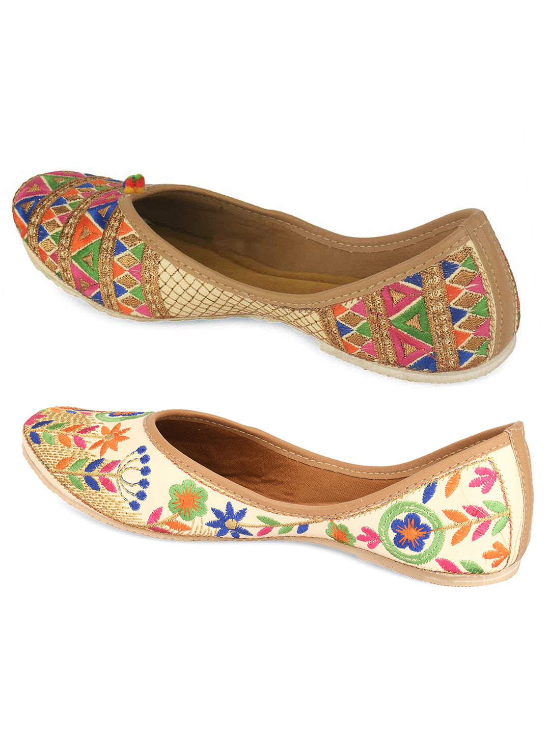 DESI COLOUR Women Set of 2 Woven Design Mojaris