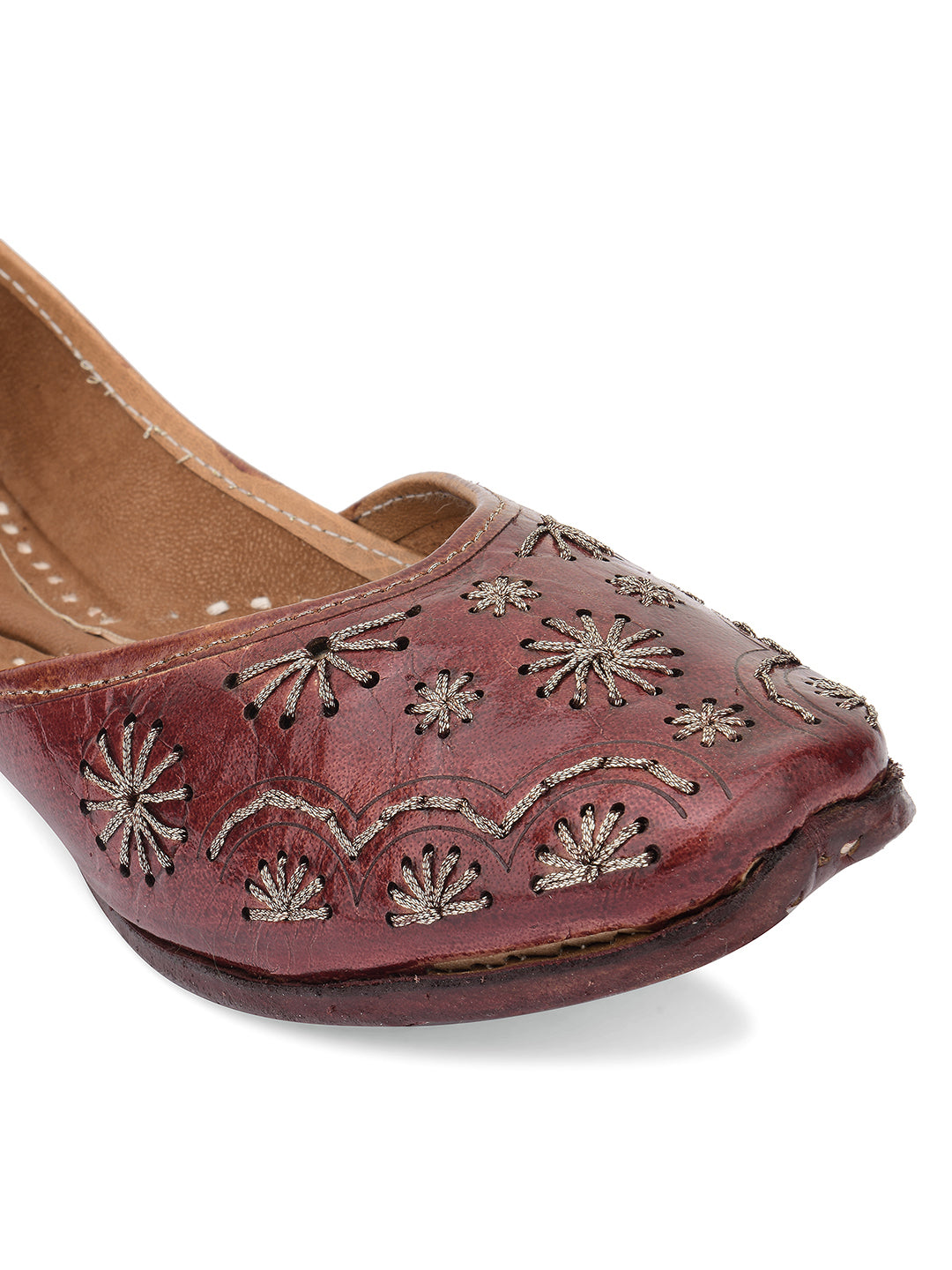 DESI COLOUR Women Brown Embellished Ethnic Mojaris Flats