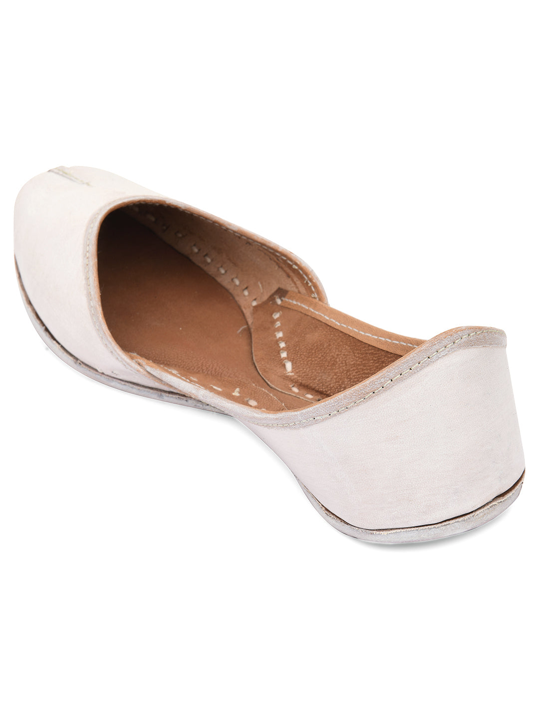 DESI COLOUR Women White Printed Ethnic Mojaris Flats