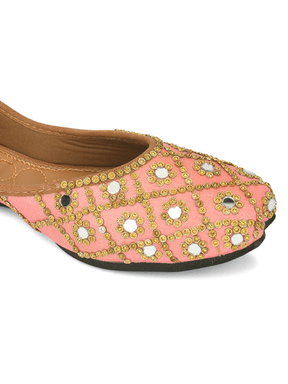 DESI COLOUR Women Pink Ethnic Mojaris Flats