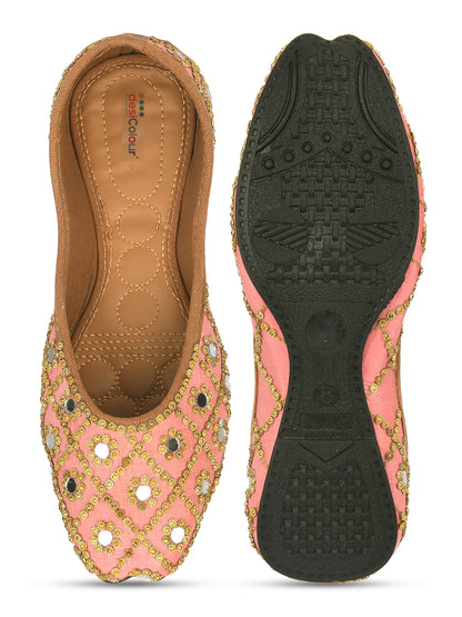 DESI COLOUR Women Pink Ethnic Mojaris Flats