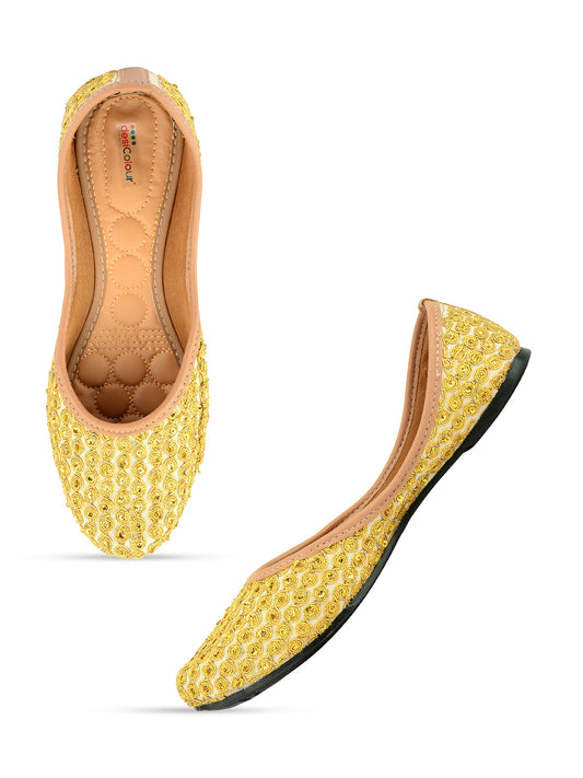 DESI COLOUR Women Gold-Toned Embellished Ethnic Ballerinas Flats