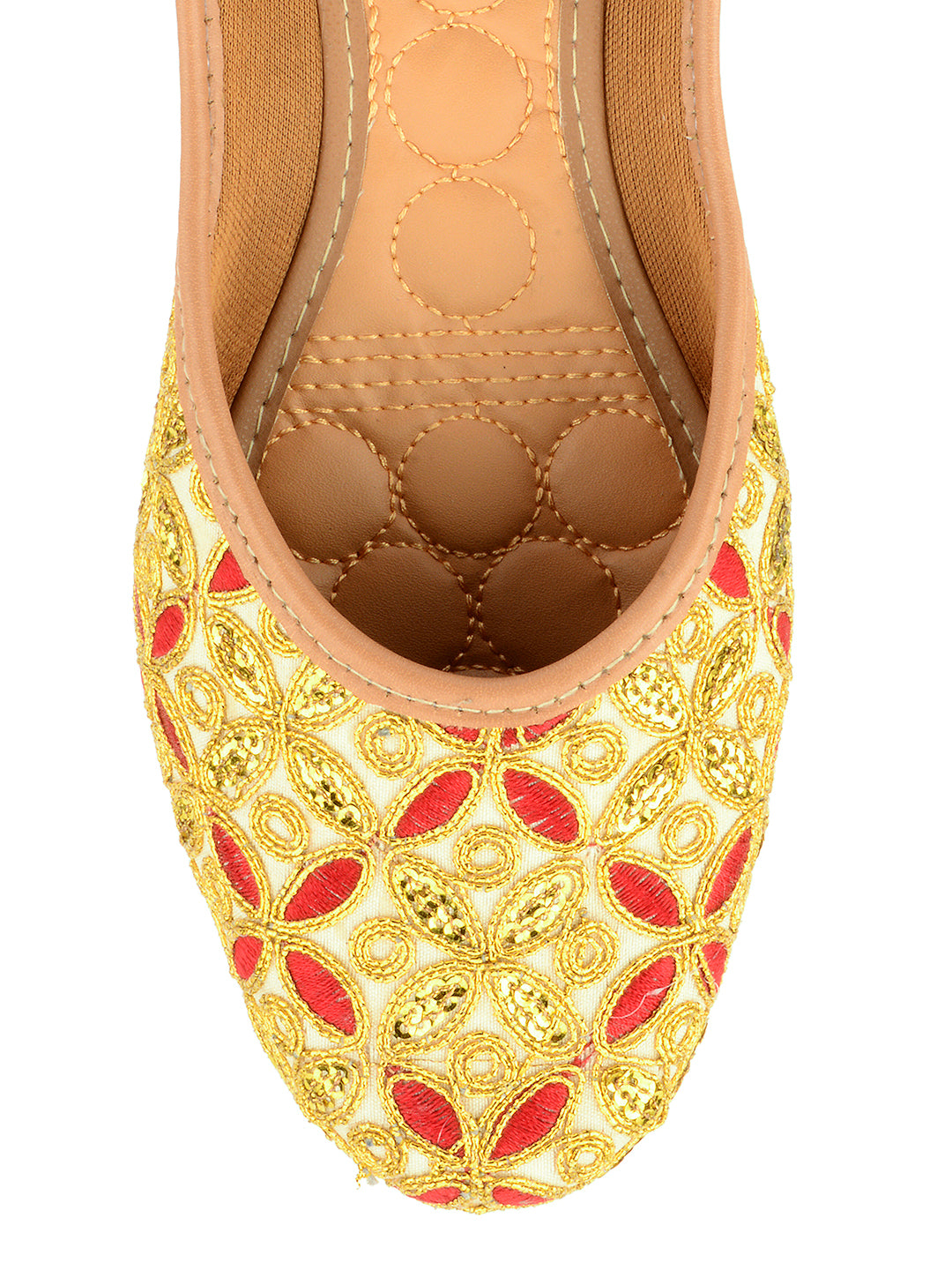 DESI COLOUR Women Gold-Toned Embellished Ethnic Mojaris Flats