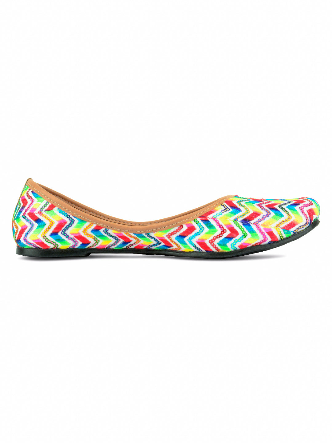 DESI COLOUR Women Multicoloured Printed Ethnic Mojaris With Embroidered Flats