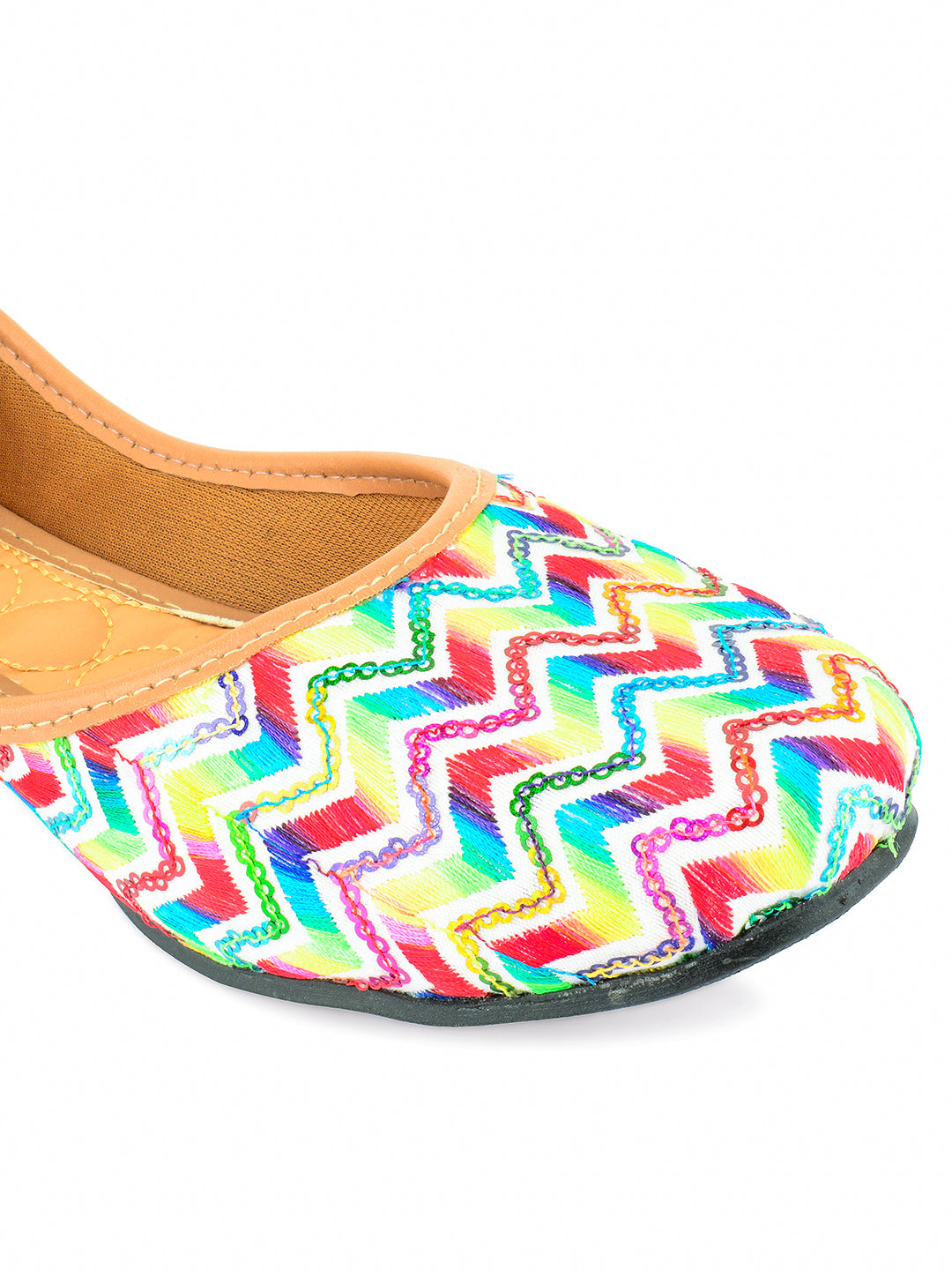 DESI COLOUR Women Multicoloured Printed Ethnic Mojaris With Embroidered Flats