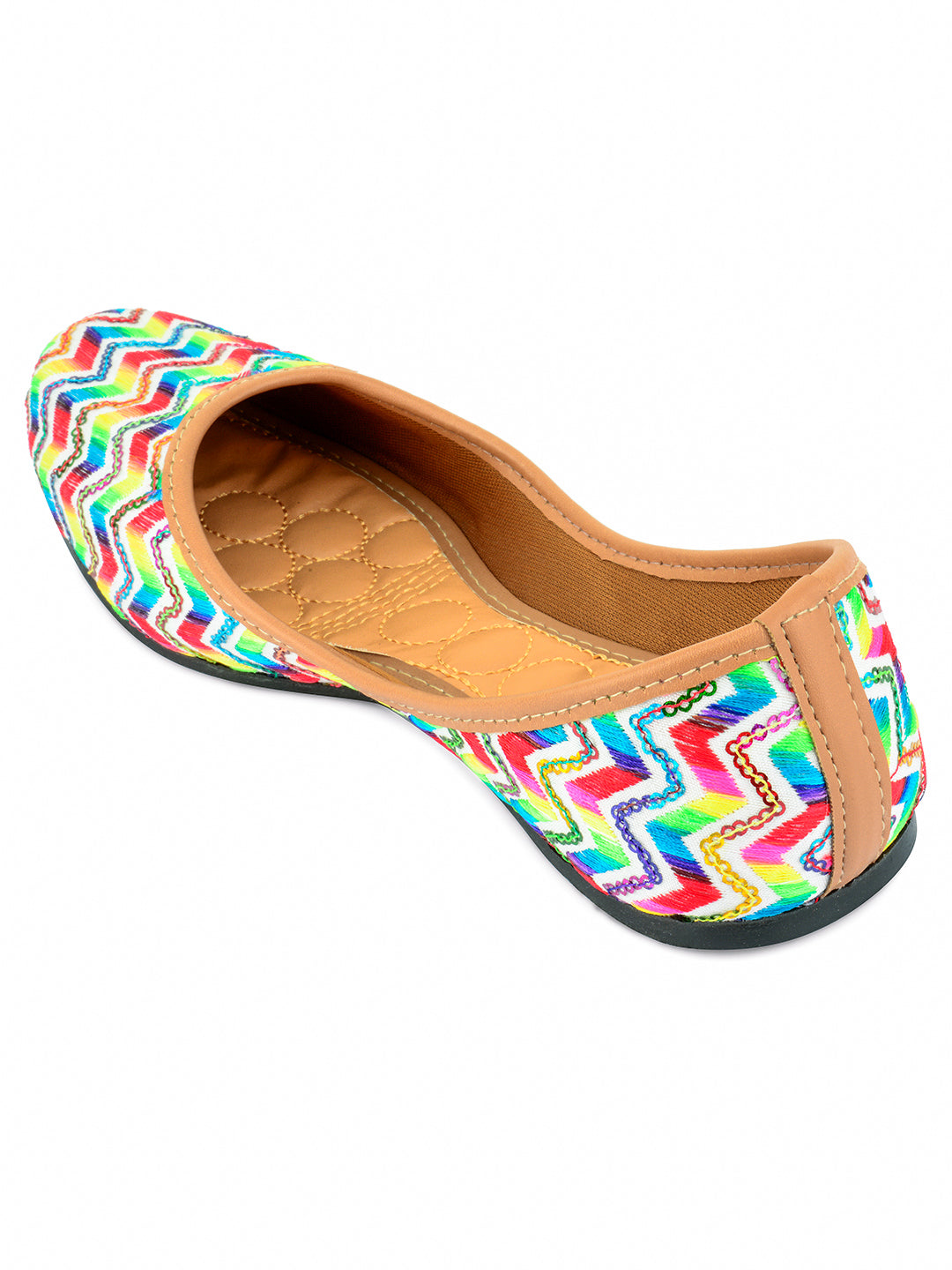 DESI COLOUR Women Multicoloured Printed Ethnic Mojaris With Embroidered Flats
