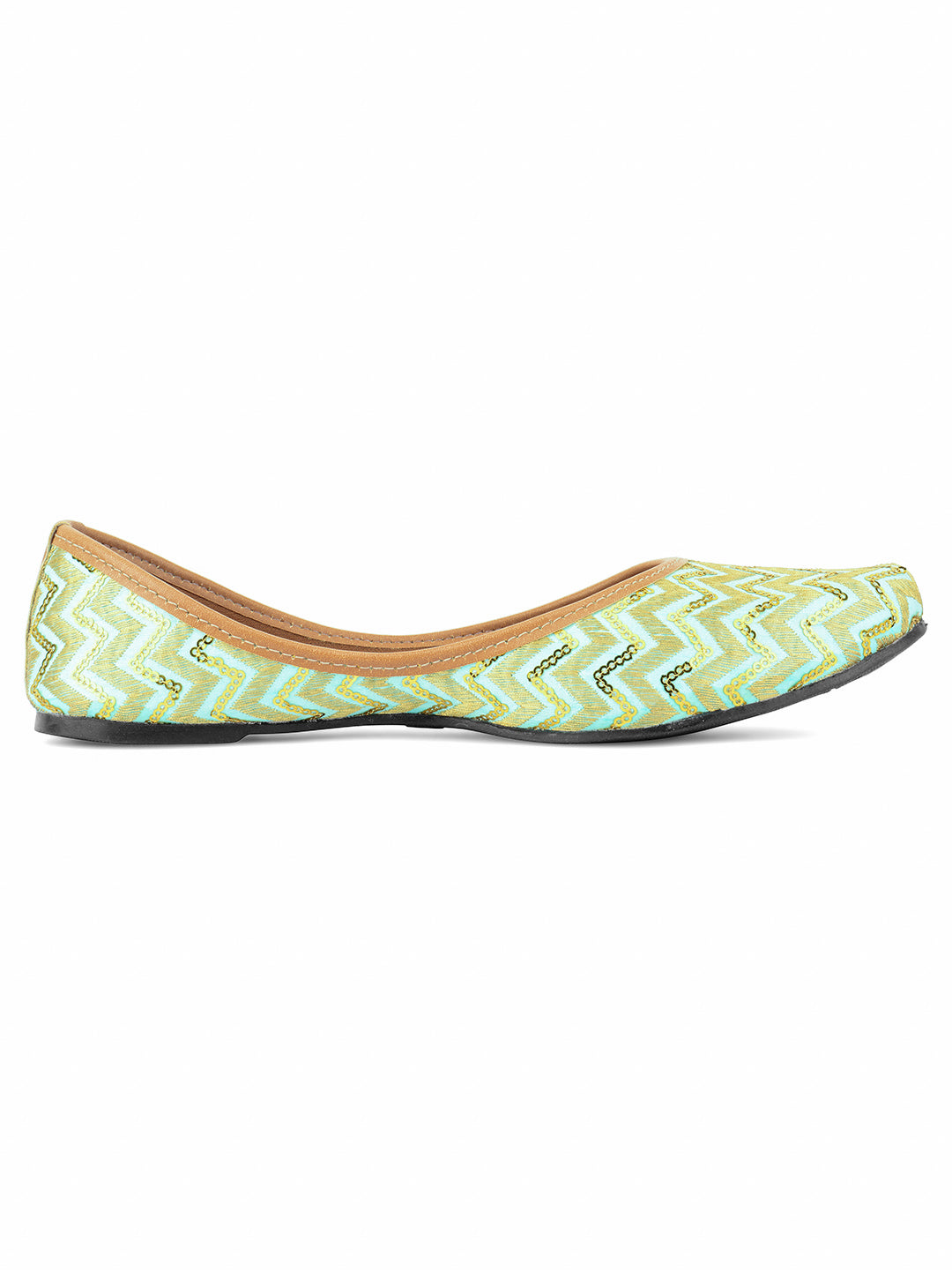 DESI COLOUR Women Sea Green Ethnic Mojaris Flats