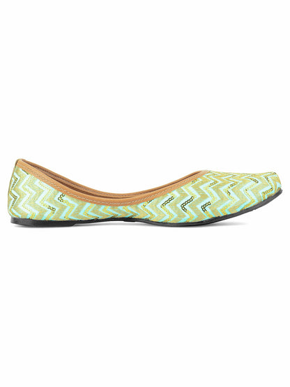 DESI COLOUR Women Sea Green Ethnic Mojaris Flats