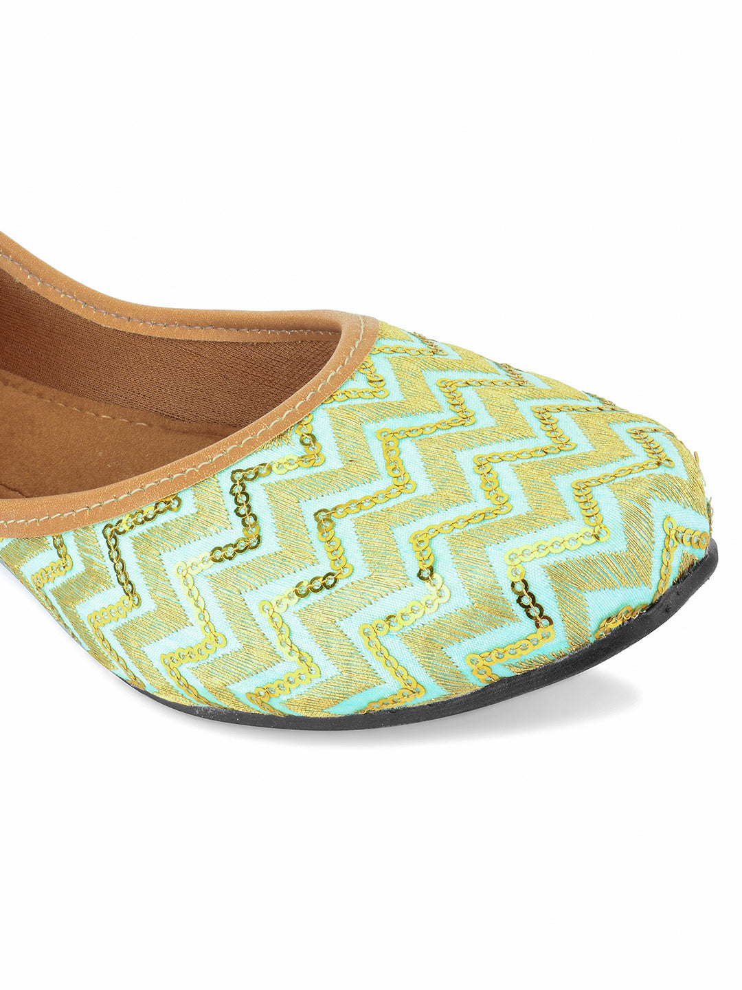 DESI COLOUR Women Sea Green Ethnic Mojaris Flats