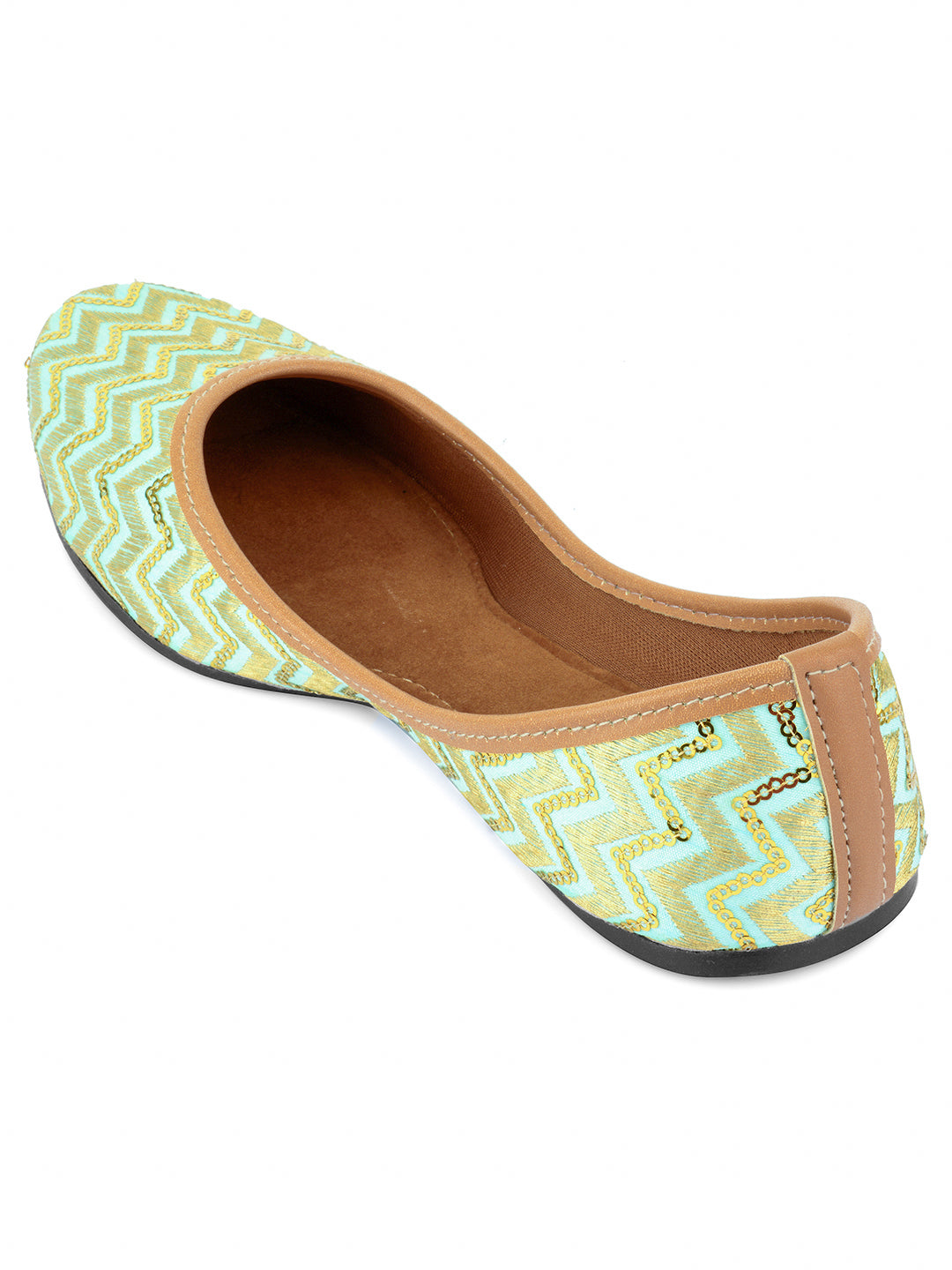 DESI COLOUR Women Sea Green Ethnic Mojaris Flats