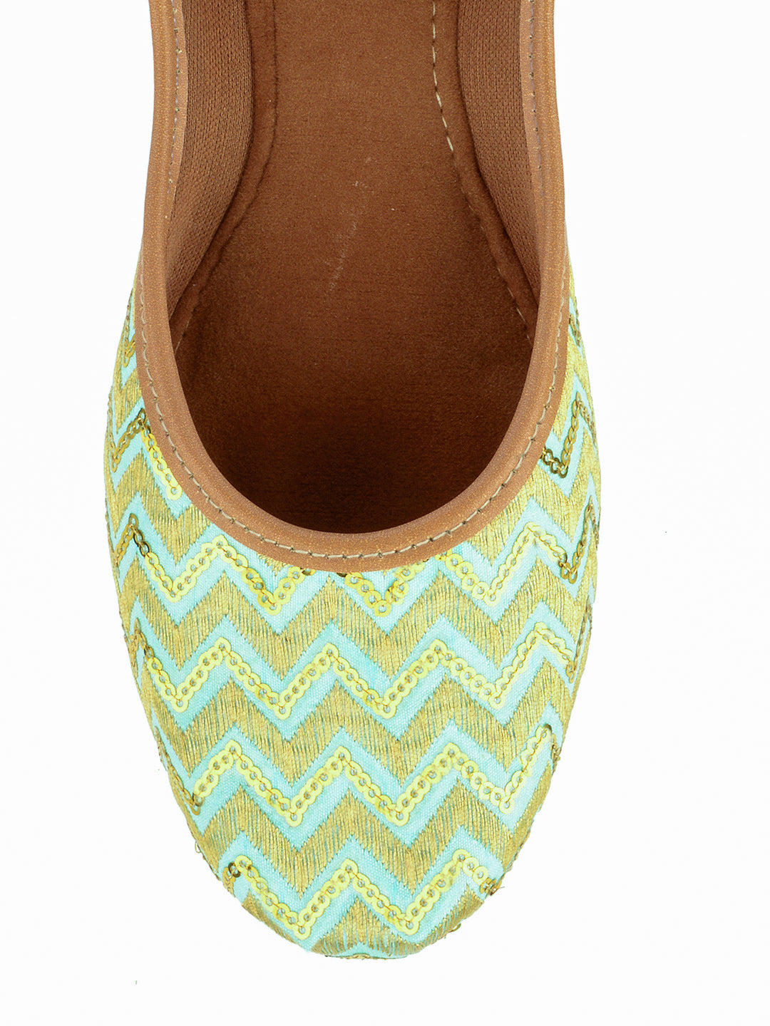 DESI COLOUR Women Sea Green Ethnic Mojaris Flats