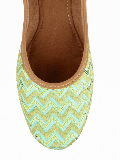 DESI COLOUR Women Sea Green Ethnic Mojaris Flats