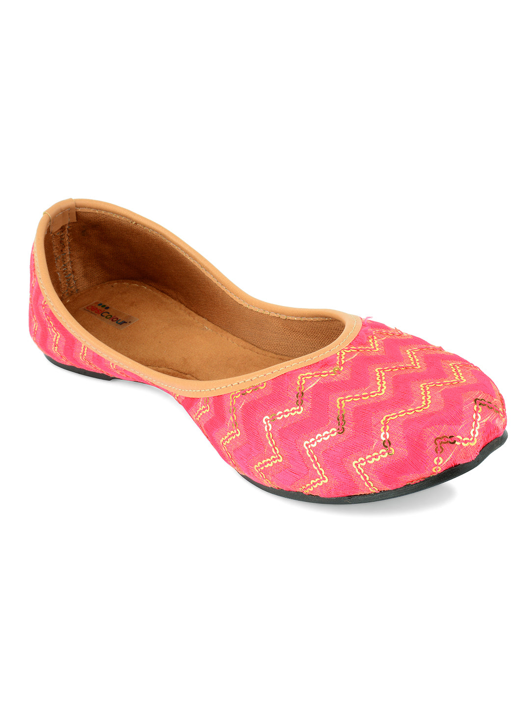 DESI COLOUR Women Fuchsia Pink Sequin Embellished Ethnic Mojaris Flats