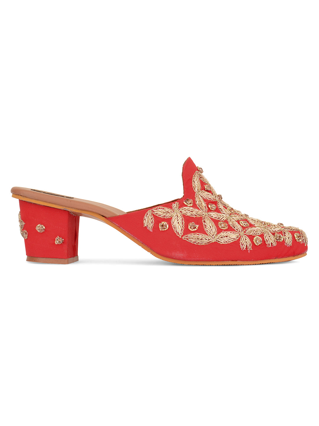 DESI COLOUR Women Red Ethnic Block Mules