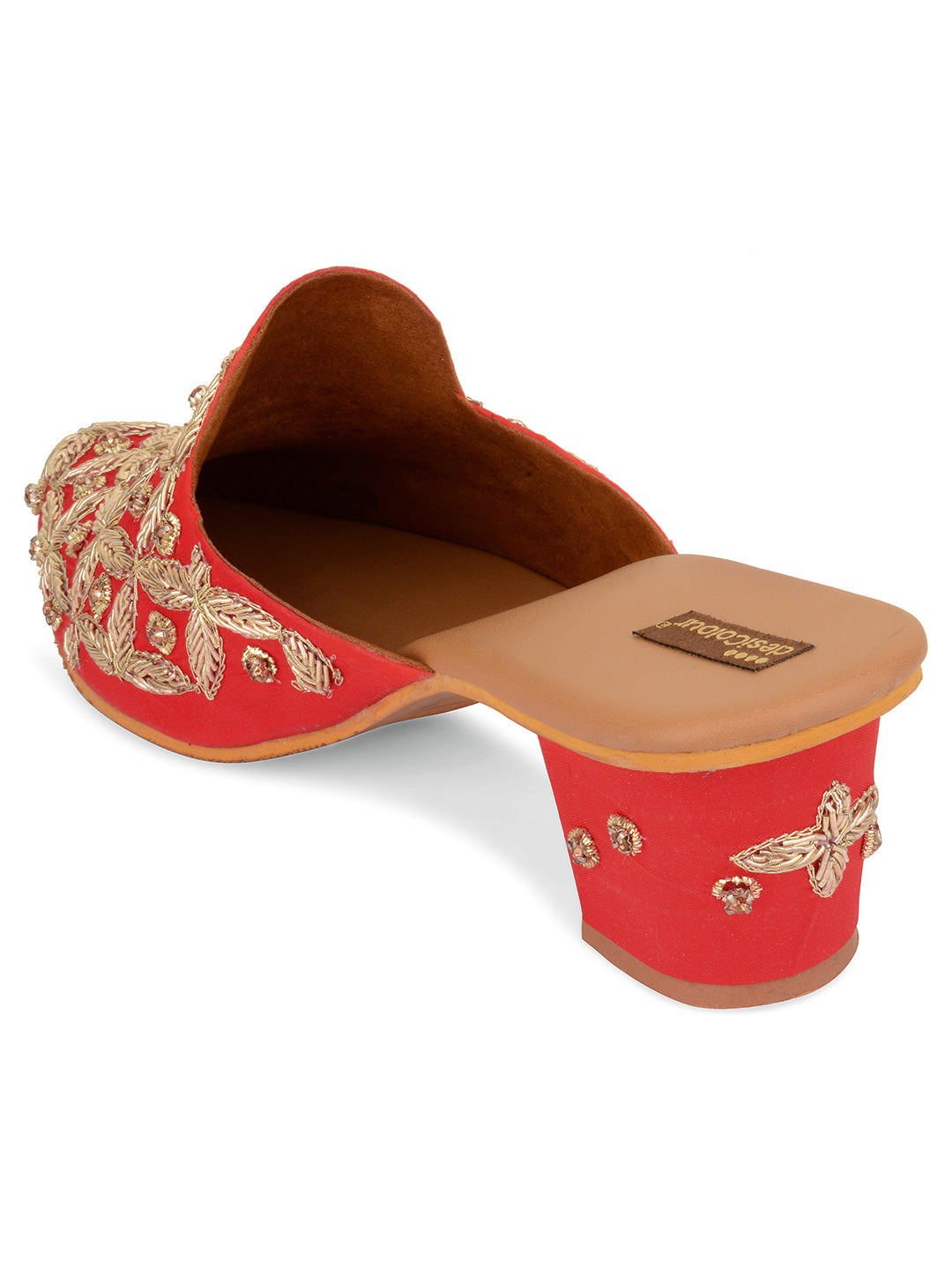 DESI COLOUR Women Red Ethnic Block Mules