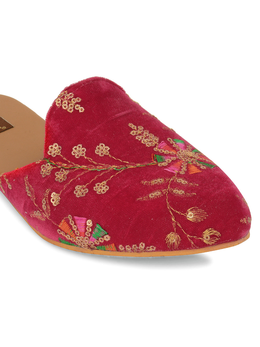 DESI COLOUR Women Pink Ethnic Embroidered Mules