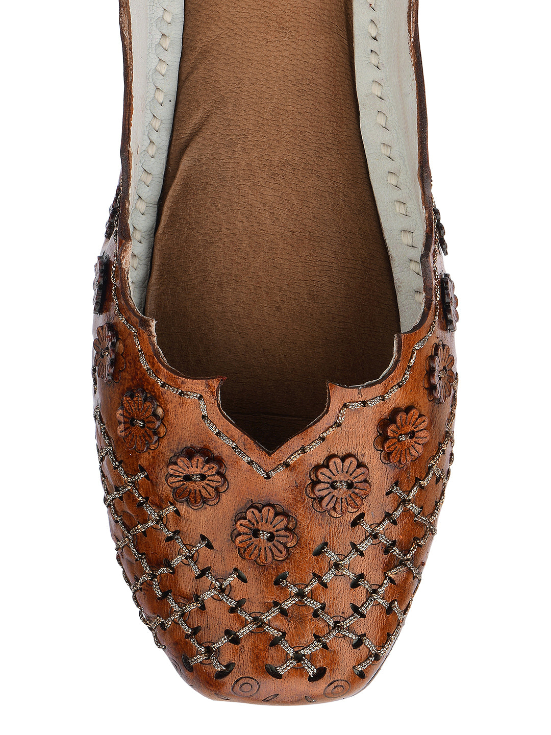 DESI COLOUR Women Brown Embellished Ethnic Mules with Laser Cuts Flats
