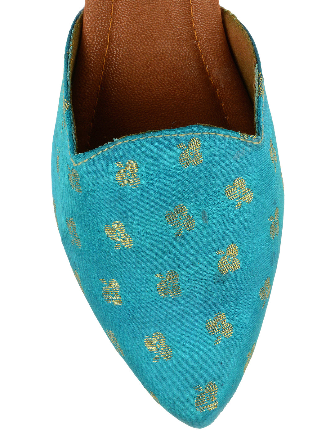 DESI COLOUR Women Blue Printed Ethnic Mules