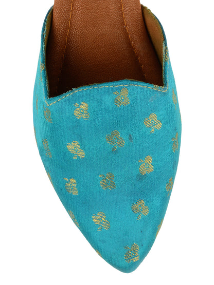 DESI COLOUR Women Blue Printed Ethnic Mules