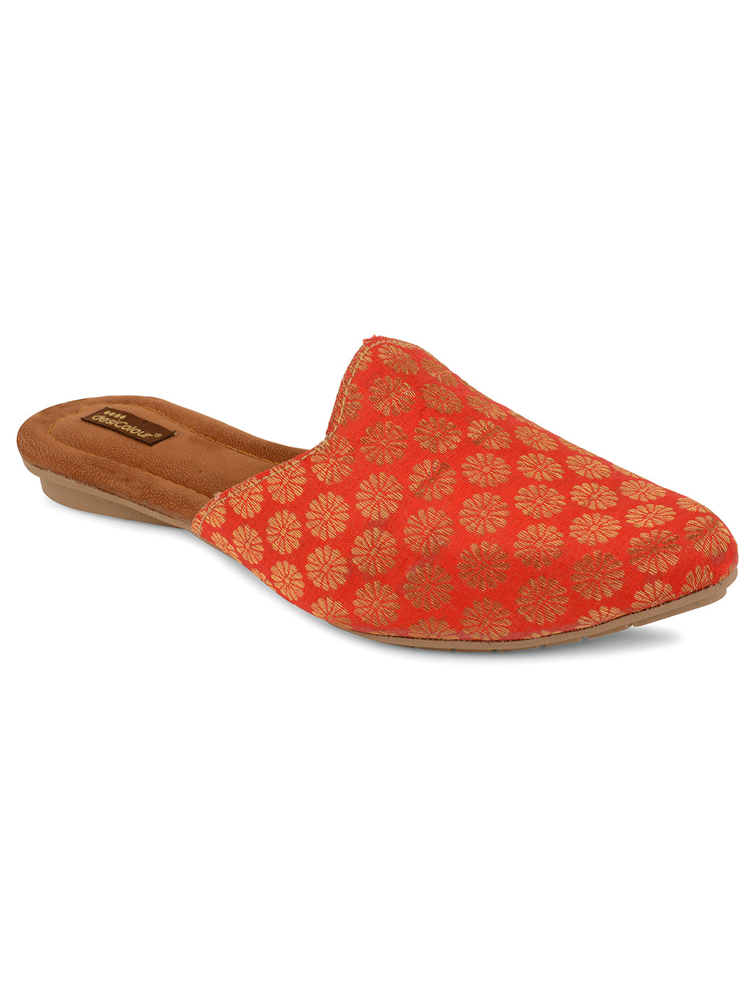 DESI COLOUR Women Red Woven Design Mules Flats