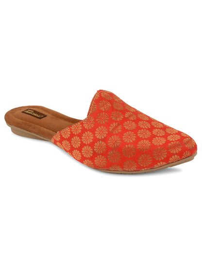 DESI COLOUR Women Red Woven Design Mules Flats