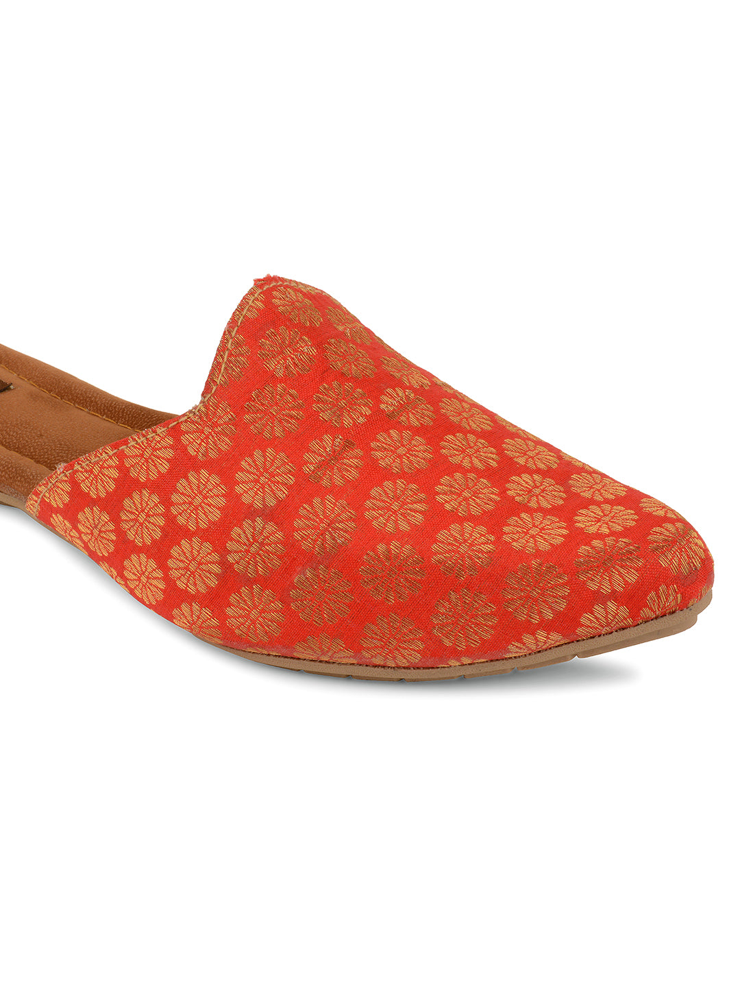 DESI COLOUR Women Red Woven Design Mules Flats