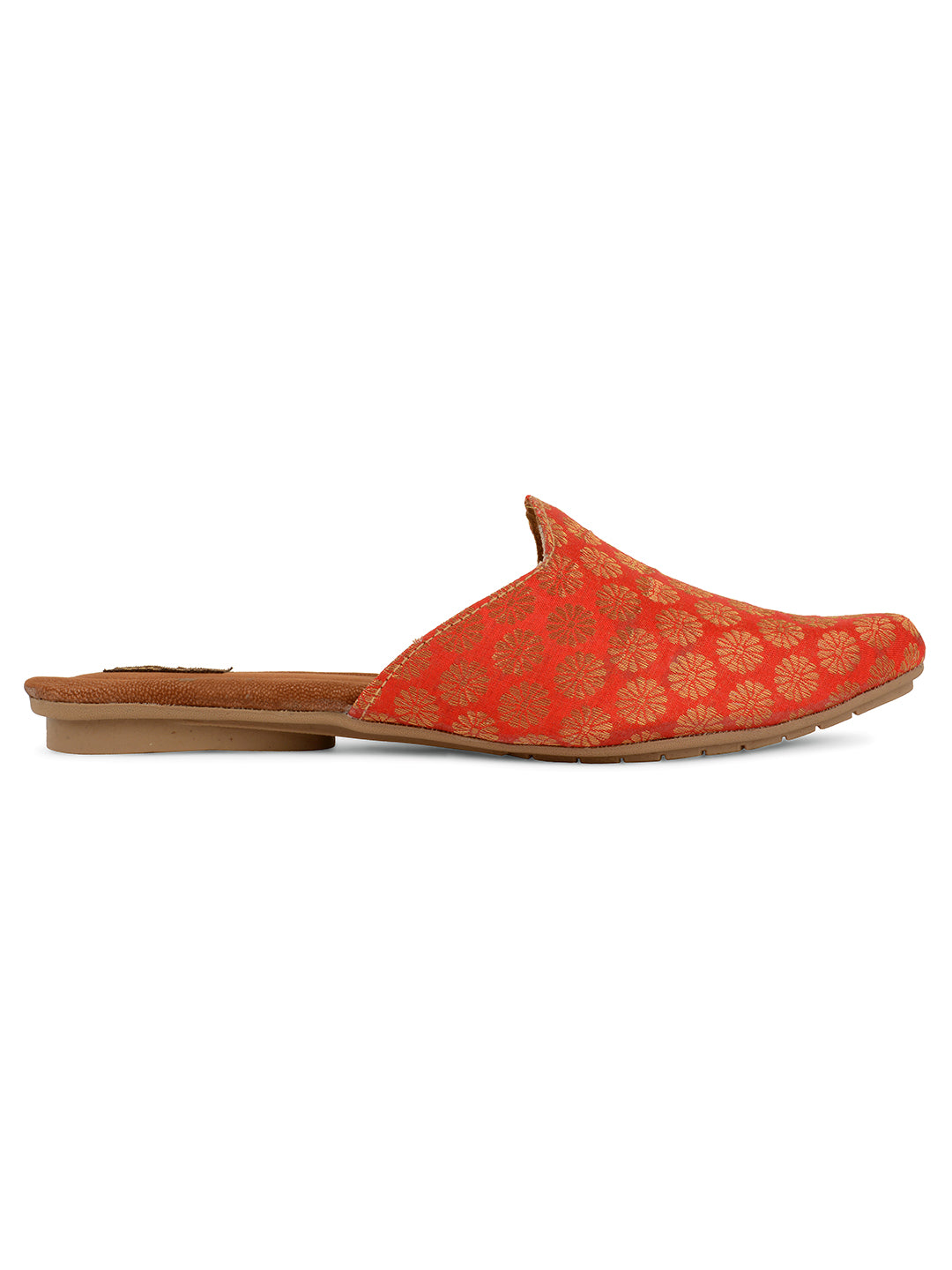 DESI COLOUR Women Red Woven Design Mules Flats