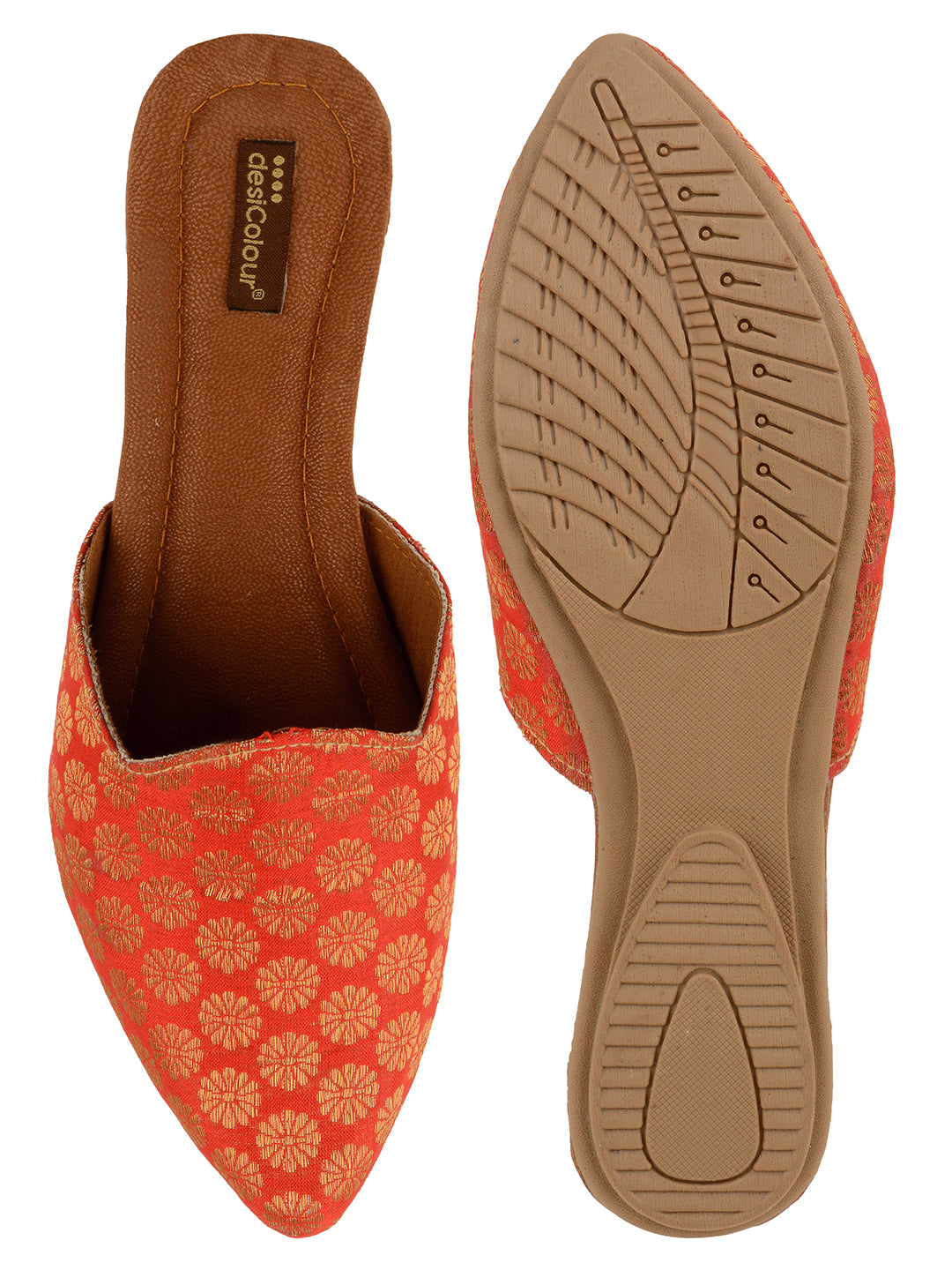 DESI COLOUR Women Red Woven Design Mules Flats