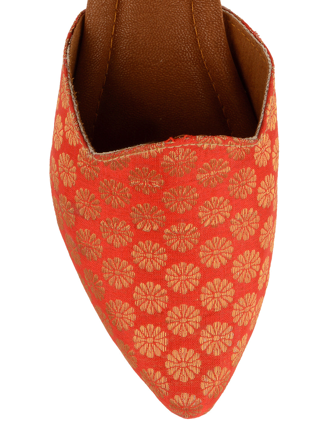 DESI COLOUR Women Red Woven Design Mules Flats