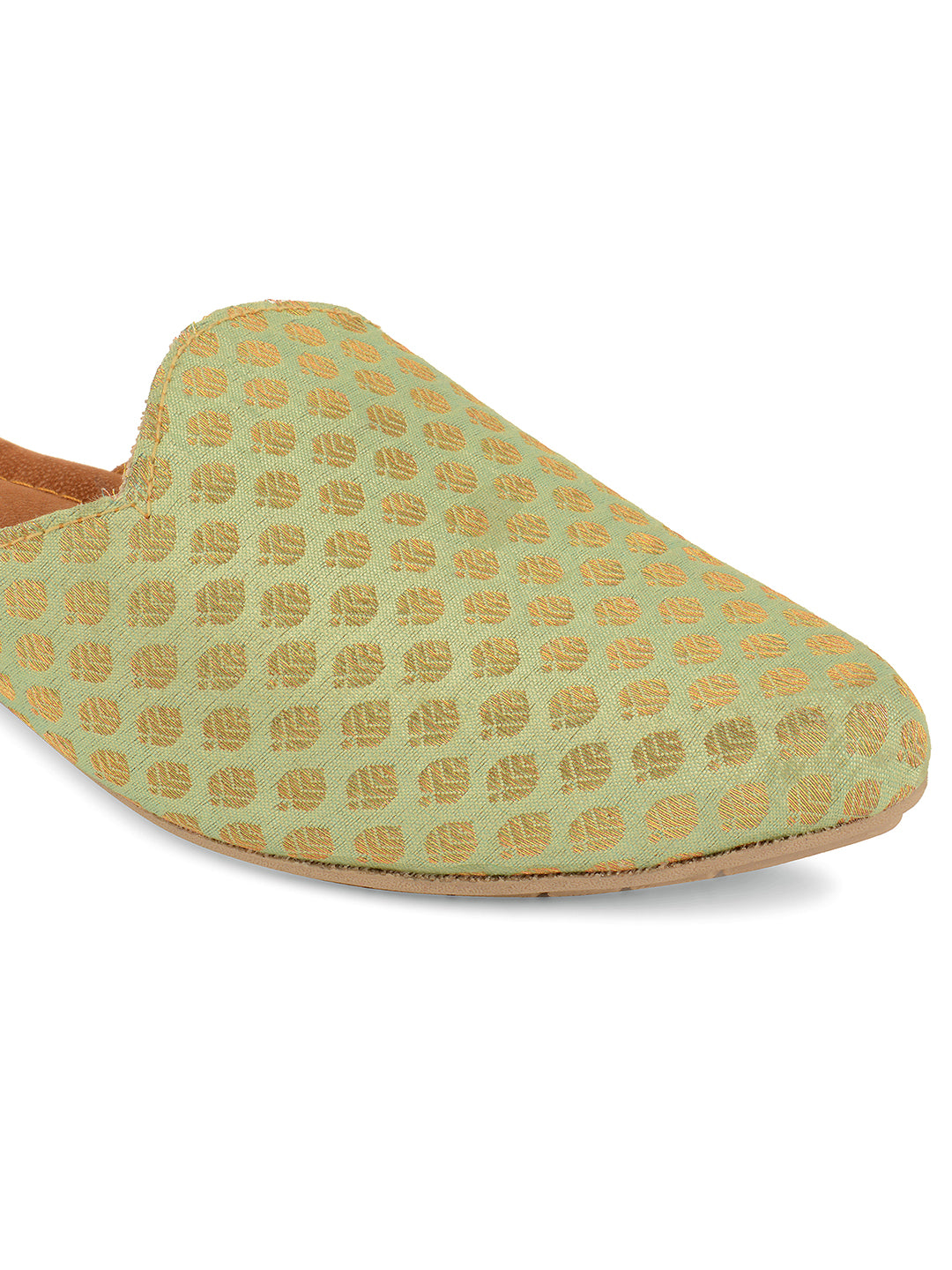 DESI COLOUR Women Green Ethnic Woven Design Mules