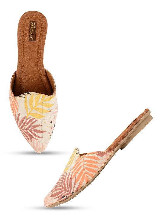 DESI COLOUR Women Off White Printed Leather Ethnic Flats