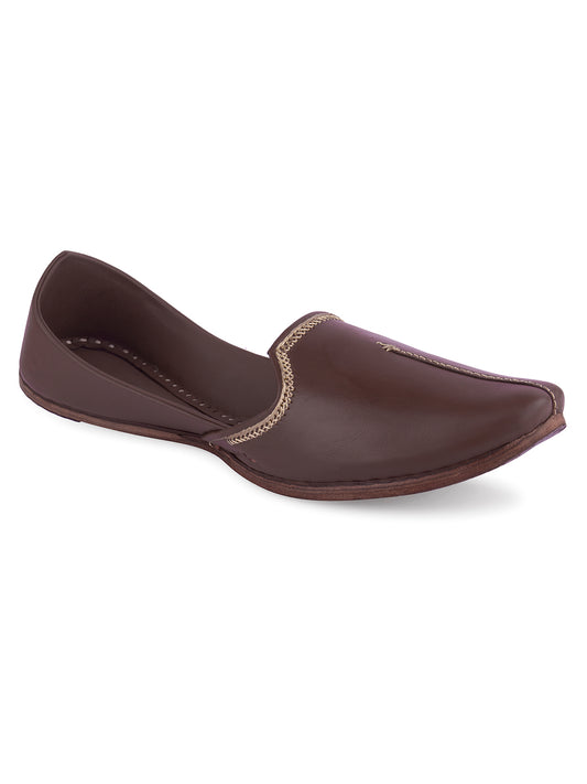 DESI COLOUR Men Brown Leather Mojaris